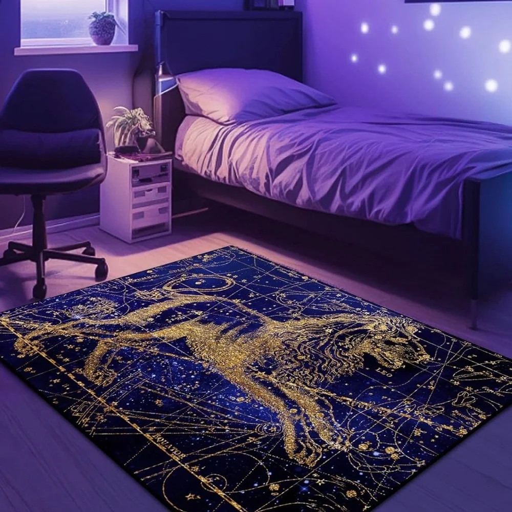 🏷Leo Constellation Area Rug In Rich Blue Tones with Gold Accents